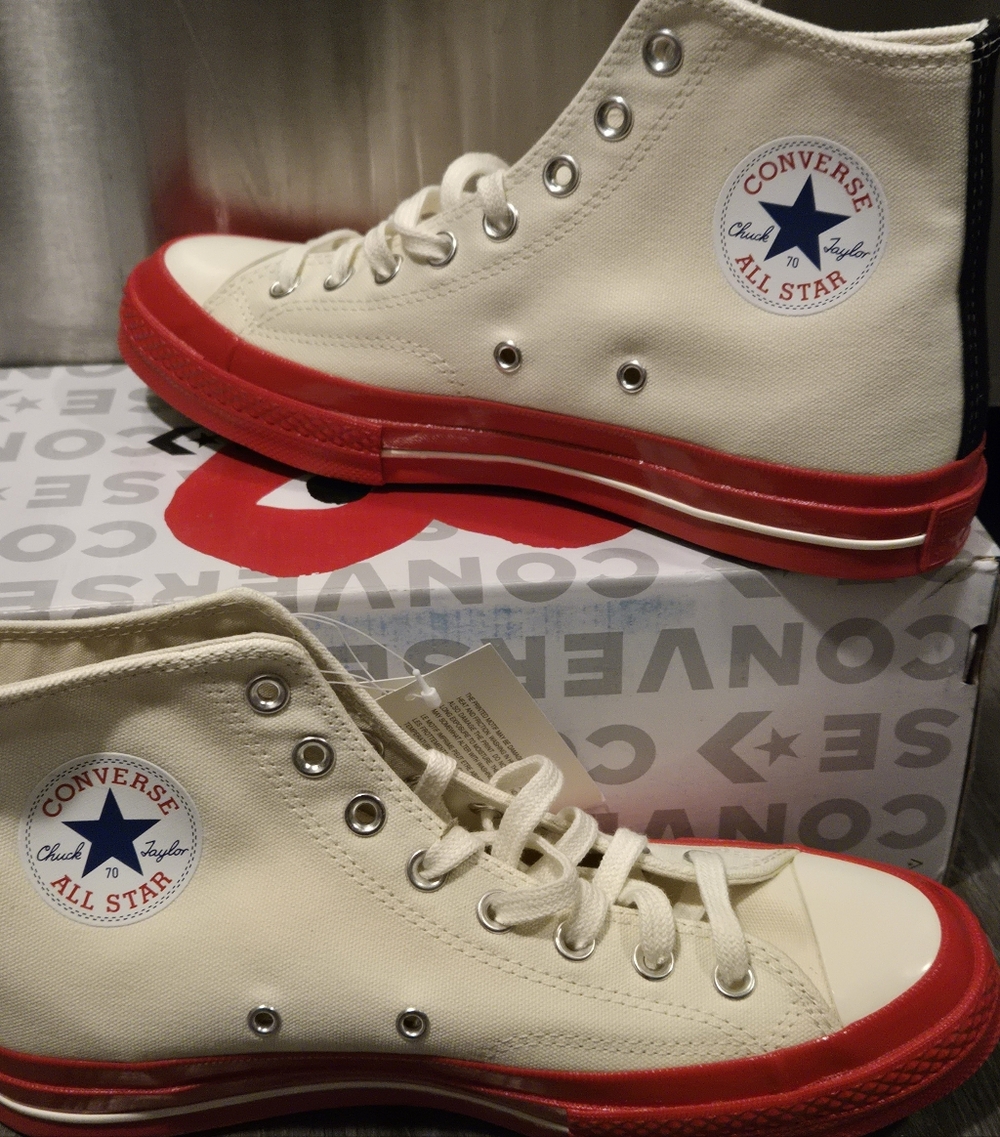 Comme des Garçons PLAY x Converse High-Top Cream Red Size 10 Women/8 Men New - Picture 4 of 9